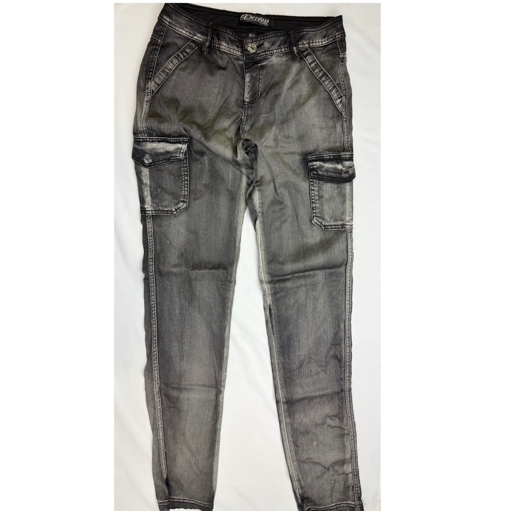 Dereon Grey Wash  Fleur De Lis Embroidered Slim Fit Y2K Size 9/10